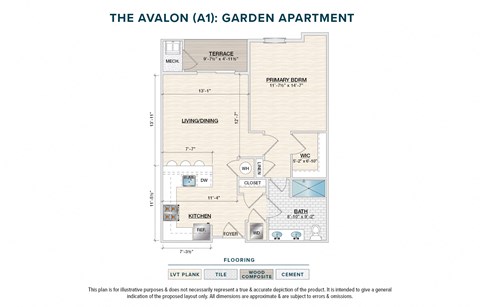 Floor plan for 1 bed, 1 bath, 761 sqft